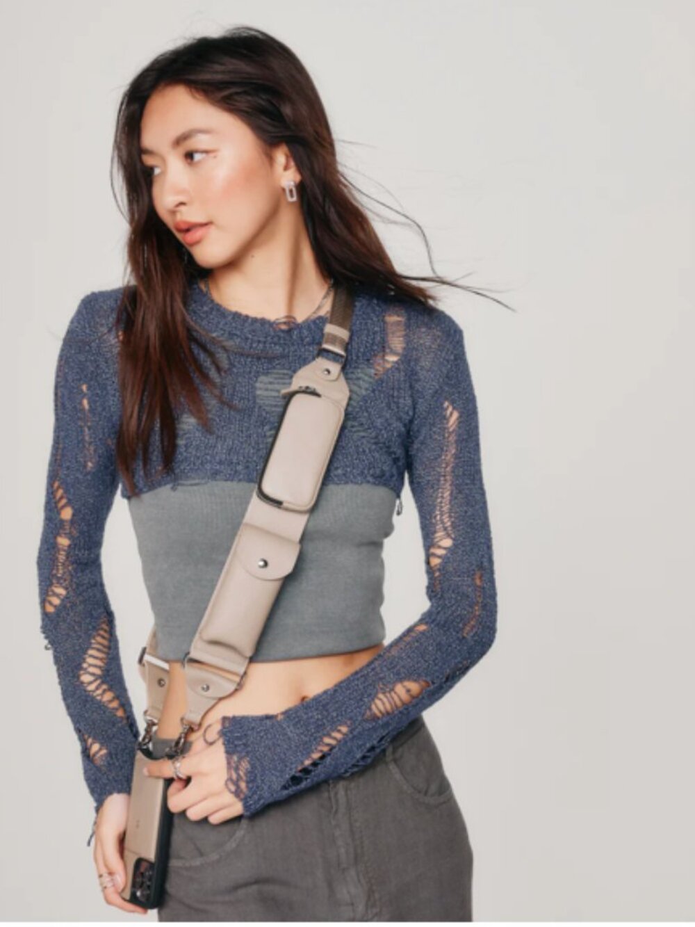 Bandolier Billie iPhone Case with Utility Strap - Greige/Silver
